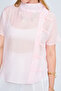 Women's Chinese Collar String Button Detailed Short Sleeve Transparent Shirt - 2