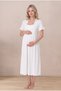 Women's Ecru Flounce Sleeve Scallop Lace Maternity Nightgown Set with Robe - 2
