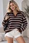 Women's Striped Polo Collar Knit Sweater – Oversized Comfortable Fit, Long Sleeve Casual Stylish Sweater - 2