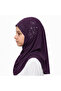 Linda Premium Rayon Hijab for kids Peach Embellished Islamic Headscarf with Pearl & Rhinestone Floral Details, Size S - 3