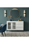 Modern Wood Buffet Cabinet with Ribbed Glass Doors
