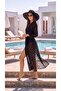 Women's Leopard Patterned Jacquard Black Transparent Chiffon Sea Dress Pool Pareo Kimono Beach Clothing - 5