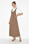 Women's basic a-line maxi dress with straps - beige - plus size - 2