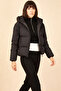 Women's Hooded Inflatable Black Coat - 3