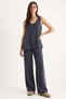 Women's V-Neck Strappy Blouse with Palazzo Pants Smoked Bottom Top Set - 2