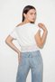 Women's Boat Neck Waist-Fitted Lace Detailed Sandy Cotton White Blouse - 5