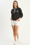 Women's Oversized Black Sweatshirt with Scarf Detail and Leopard Embroidery - 6