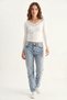 Women's V-Neck Lace Detailed Long Sleeve Combed Cotton White Blouse - 3