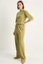 Women's Ribbed Half Sleeve T-Shirt with Elastic Collar and Wide Leg Pants in Pistachio Green Set - 2