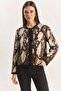 Women's Snake Patterned Knitted Black Brown Cardigan - 4