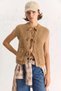 Women's Front Tie Pocket Detailed Knitwear Camel Vest - 2