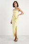 Women's Strapless Maxi Yellow Dress with Floral Accessories and Slit Detail - 2