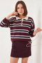 Women's Polo Neck Knitwear Burgundy Cream Sweater - 4