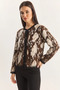 Women's Snake Patterned Knitted Black Brown Cardigan - 2