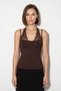 Women's Lace Detailed Halter Neck Snap Fastener Bitter Brown Blouse