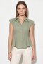 Women's Waist-Slit Flounce Cut Linen Textured Cotton Green Shirt