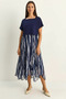 Women's Crop T-Shirt Detailed Lined Strap Chiffon Midi Navy Blue Dress