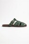 Women's Suede Gold Buckle Belt Strap Flat Sole Slippers Green - 5