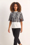 Women's Oversize Basic White Black T-Shirt with Lace Detail on Top - 3