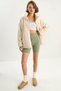 Women's Pocket Detailed Zippered Lined Stand Collar Plush Cream Coat - 5