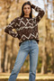 Women's Patterned Crew Neck Oversize Knitwear Brown Cream Sweater - 6