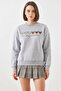 Women's Three Thread Yarn Embroidered Colorful Heart Printed Gray Melange Sweatshirt - 3