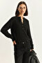 Women's Buttoned Black Sweater - 2