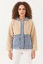 Women's Hooded Denim Detailed Plush Beige Jacket