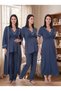 New Season Indigo Piping Detailed Buttoned Design Short Sleeve 100% Cotton Maternity Maternity Dressing Gown Nightgown Pajama Set - 4