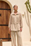 Top Mesh Detail Trouser Suit 1069 Beach Beige