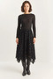 Women's Patterned Lined Asymmetrical Cut Elastic Waist Midi Black Skirt