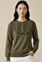  Hakim Yaka Ruffle Detail Ribbed Buttoned Knitted Jacquard Combed Cotton Long Sleeve Women's Blouse & Hijab Blouse -