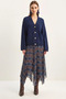 Women's Plaid Patterned Crinkle Effect Lined Midi Chiffon Navy Blue Skirt