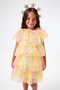Le Mabelle Girls' Star Printed Layered Tulle Dress Yellow
