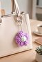 Handmade Puff Flower Bag Charm - Plush Keychain with Silver Chain - 2