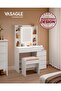 Dressing Table with LED Lights, Adjustable Brightness, 40 x 97.5 x 145 cm, Modern Makeup Desk, Vanity Table with Mirror, Drawers, Open Compartments, Adjustable Shelves, Cloud White - 2