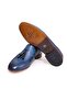 Dark Blue Color Laceless Genuine Leather Leather Sole Men's Shoes - 3