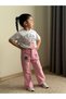 Girl's Stitch Printed T-Shirt and Denim Pants Set Pink - 3
