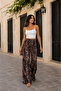 Viscose Basic High Waist Wide Leg Lace-Up Women's Trousers Dasanli - 3