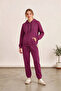 Women's 3-Thread Hooded Sweatshirt and Jogger Bottom Set in Premium Quality, Plum Color