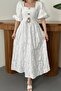 White Balloon Sleeve Three-Button Belt Detailed Dress - 4