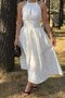 Women's Ecru Halter Neck Long Dress with Back Detail - 2