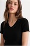 Organic Cotton Black Women's Ribbed V-Neck T-Shirt - 2