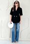 Black Short Sleeve Buttoned Blazer Jacket