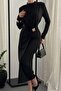 Black Shirred Dress with Front Closure Detail - 2