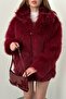 Burgundy fur coat jacket - 3