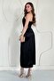 Black Strapless Satin Dress - 4