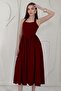Burgundy Halter Linen Dress - 4