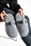 Women's Gray Buckle Detailed Winter Comfortable Women's Slippers