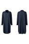 Merwish Seyyar Belted Long Linen Shirt 1811 Navy Blue - 2